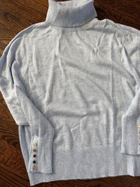 White House Black Market Light Blue Turtleneck Sweater with Button Cuff